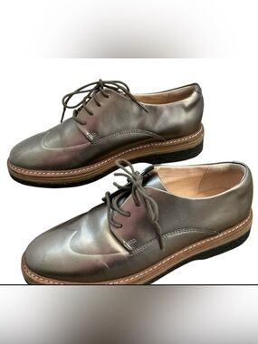 Clarks Zante Zara Pewter Metallic Loafers Oxford Shoes Women's 8